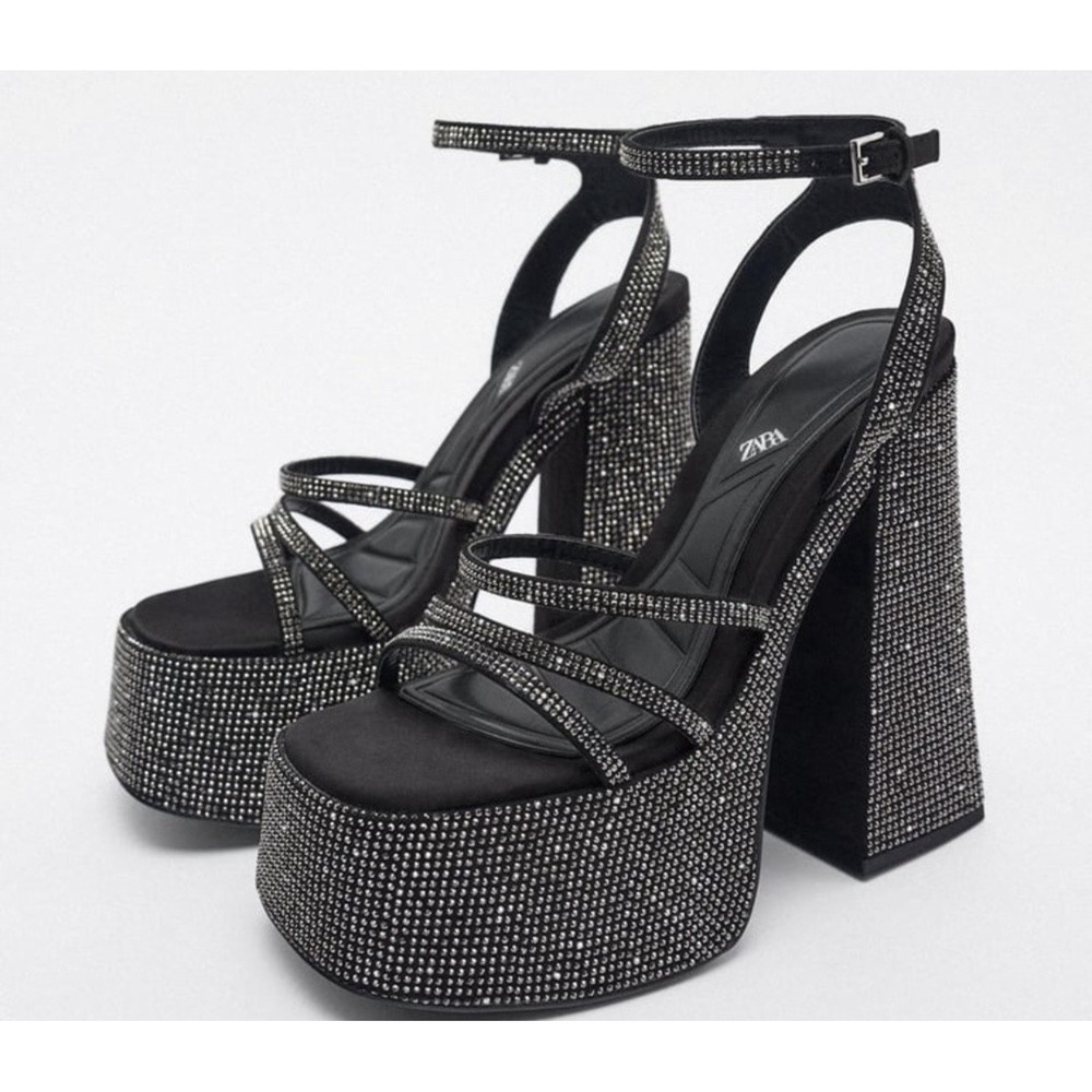 Black Rhinestone Platform Sandals, evening, party, evening, concert, Wedding